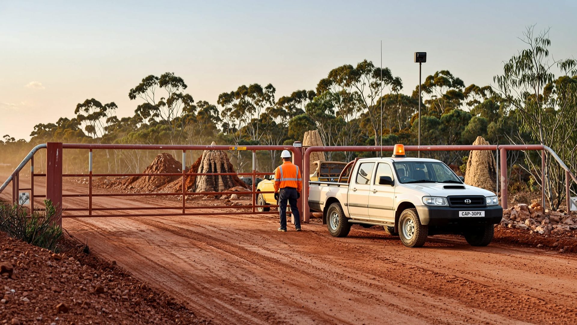 Northern officer at a site gate at first light